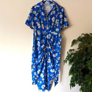 Vintage Blue Floral Midi Dress